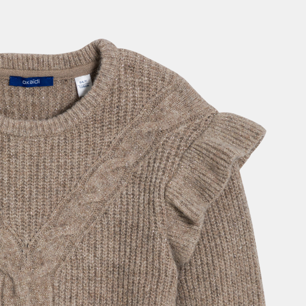 بلوفر طويل بكشكشة بيج غامق للفتيات